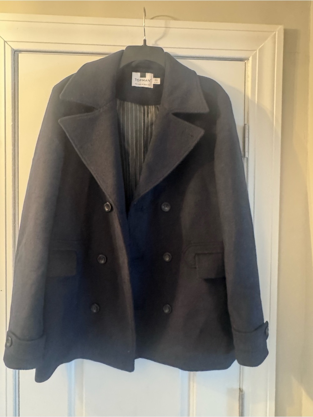 Topman Dark Navy Double-Breasted Peacoat